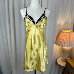 Yellow Satin Polka Dot Y2K Mini Slip Dress S/M💕
